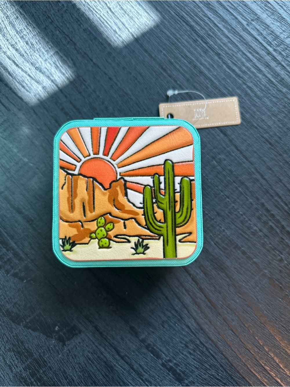 Cactus Sunrise Embossed Travel Mini Jewelry Case Arizona Turquoise Desert